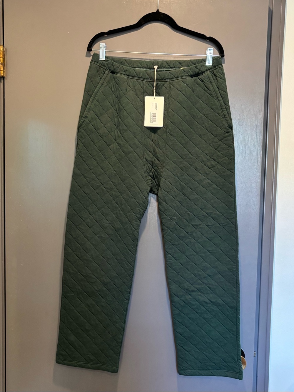 THE GREAT. Quilted Olive Green Track Pants